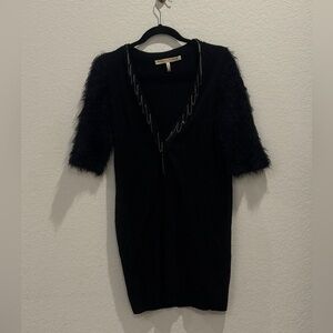 Rebecca Moses Black Mini Dress with Feathered Sleeves